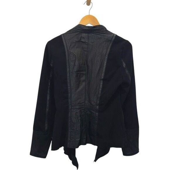 ILLIA Womens Waterfall Front Mixed Media Leather Cardigan Jacket‎ Black Medium - Picture 3 of 8